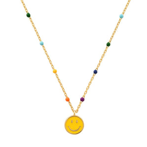 Tai - Rainbow with Yellow Enamel Smiley Pendant Necklace