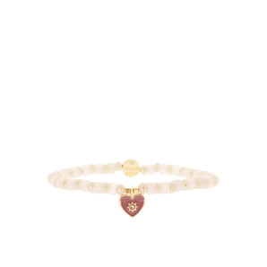 Marlyn Schiff - Gold/Rose Natural Stone and Crystal Stretch Bracelet w/ Enamel Charm