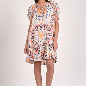Elan - Kaleidoscope Ruffle Short Sleeve Dress