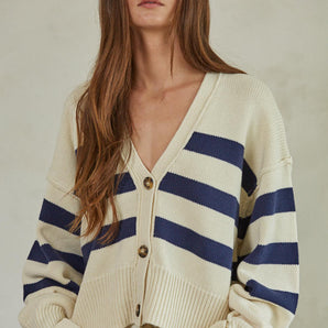 By Together - Cream + Navy Irena Cardigan