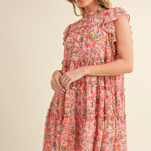 &Merci - Floral Print Flutter Sleeve Babydoll Mini Dress