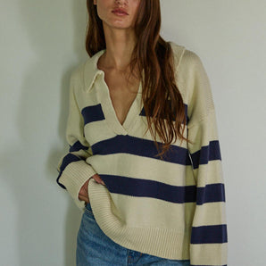 By Together - Cream + Navy Irena Pullover