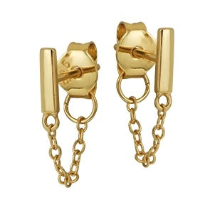 The Land of Salt - Gold Bar Chain Stud Earrings