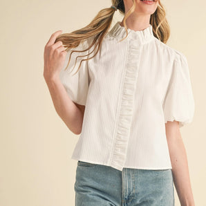 &Merci - White Ruffle Collared Shirt