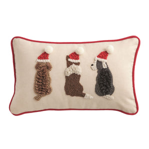 Mud Pie - Triple Christmas Dogs Hooked Wool Pillow