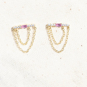 Native Gem - Waterfall Chain Pink Earrings