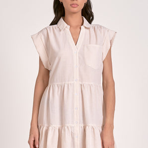 Elan - Cap Sleeve Button Seersucker Dress