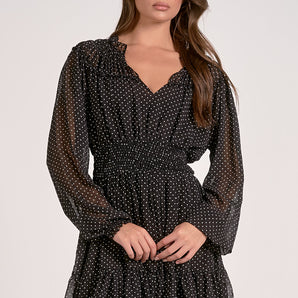 Elan - Black Polka Dot Gathered Dress