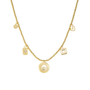 Marlyn Schiff - Gold Ball Chain with Starburst Evil Eye and Heart Charms Necklace