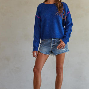 By Together - Blue with Pink Stitching Sweater