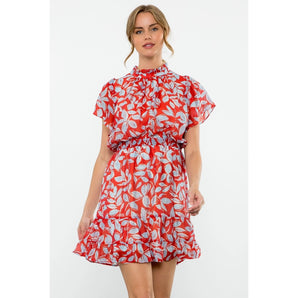 THML - Red Flutter Sleeve Print