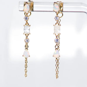 Native Gem - Droplet Chain Earrings White Opal
