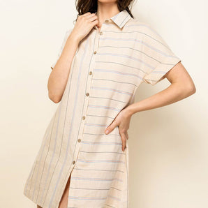 THML - Button Up Striped Collared Dress