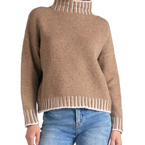 Elan - Tan Sweater Contrast Stitching