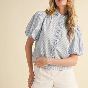&Merci - Striped Ruffle Button Down Top