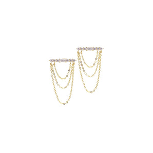 Marlyn Schiff - Gold Plated/Clear-CZ Bar Post Triple Chain Drape Earring