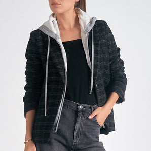 Elan - Black Silver Plaid Blazer Hoodie