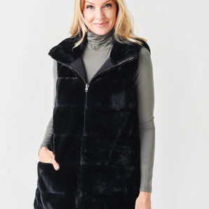 Dylan - Fur Love Long Black Vest