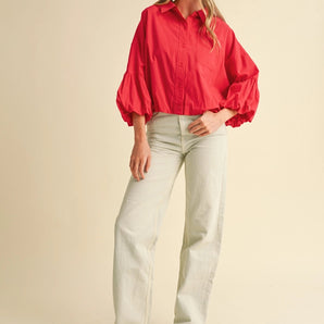 &Merci - Button Down Bubble Sleeve Top