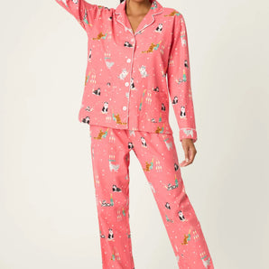 PJ Salvage - Dark Coral Cat Flannel PJ Set