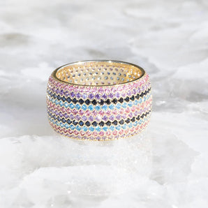 Native Gem - Aquamarine, pink, amethyst and navy Pave Billionaire Ring
