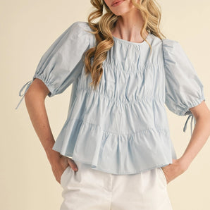 &Merci - Tiered Shirring Puff Sleeve Top