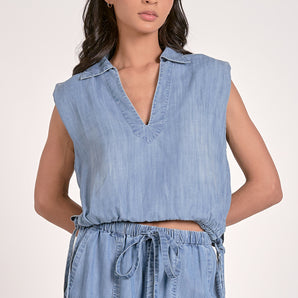 Elan - Denim Blue V-Neck Top