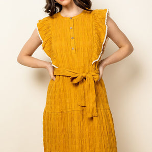 THML - Mustard Ruffle Plead Dress