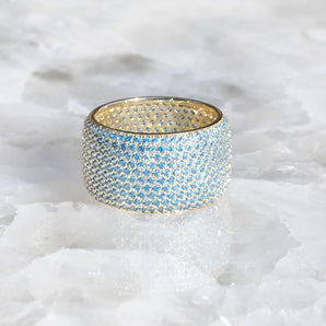 Native Gem - Aquamarine Pave CZ and Yellow Gold Vermeil Billionaire Ring