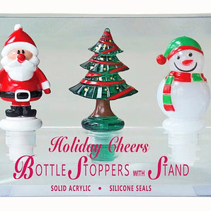 Prodyne - Set of 3 Holiday Bottle Stoppers with Stand