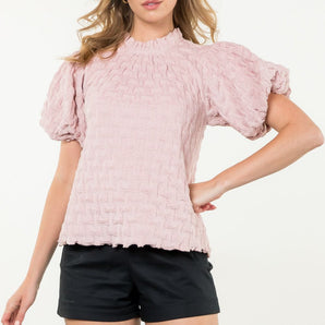 THML - Textured Short Puff Sleeve Top