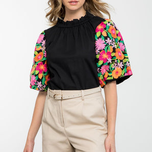 THML - Embroidered Puff Sleeve Shirt