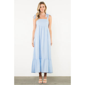 THML - Light Blue Tie Strap Seersucker Maxi Dress