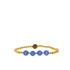 Marlyn Schiff - Gold/Periwinkle-4mm Brass Beaded Ball Bracelet with VOTE Disc