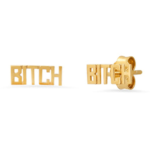 Tai - Gold BITCH Stud Earrings