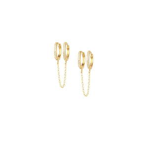 Marlyn Schiff - CZ Double Chain Huggie Earring