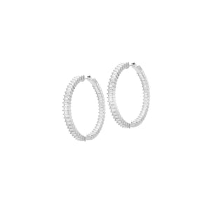Marlyn Schiff - Sterling Silver 35MM Baguette CZ Hoop Earrings