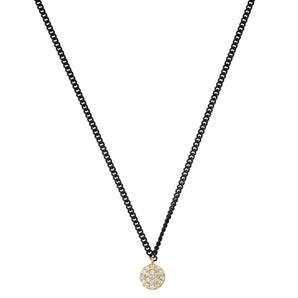 Tai - Black sterling silver chain w/ Gold Clear Disc Charm Necklace