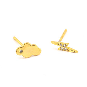 Tai - Simple Gold Cloud and CZ Thunder Stud Earrings